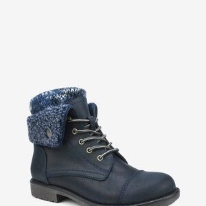 Navy Knit Cuff Combat Boots